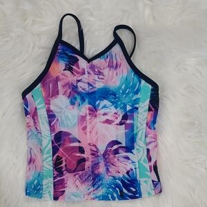Colorful Tropical Print Swim Tank Top